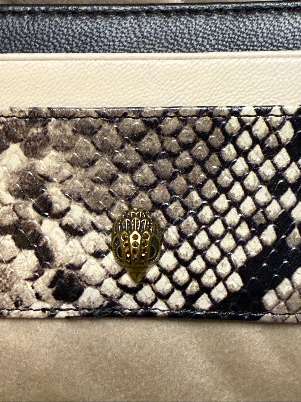 Kurt Geiger Two-Tone Snake-Print Wallet with Gold Logo